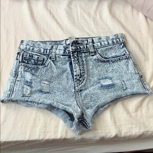 Acid wash denim shorts